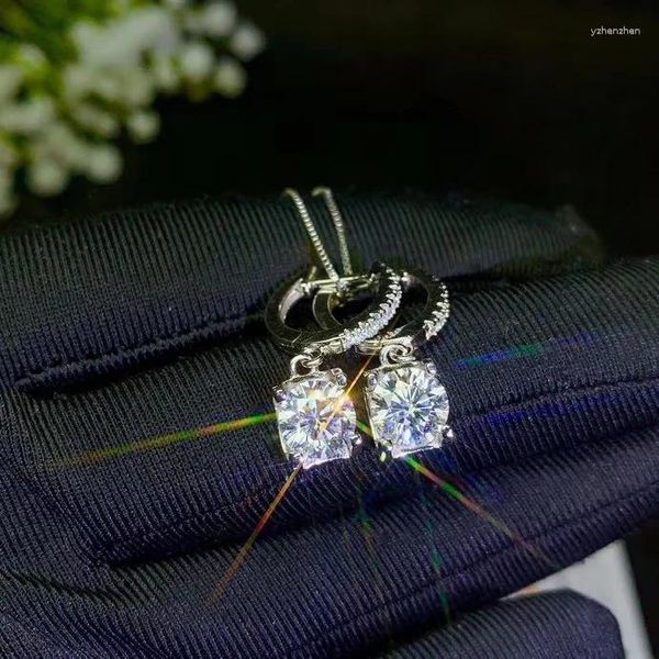 Pendientes de tuerca con corte brillante redondo, prueba de diamante de 2 quilates, Color D, princesa Moissanite, plata 925, piedra preciosa grande Original