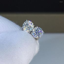 Stud -oorbellen rond briljante gesneden diamanttest voorbij 0,5 karaat d kleur moissaniet zilver 925 originele 4 klauw edelsteen