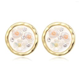 Boucles d'oreilles rondes cristal perle fleur pour femmes cuivre Zircon boucle d'oreille mode fête bijoux Pendientes Mujer 2023
