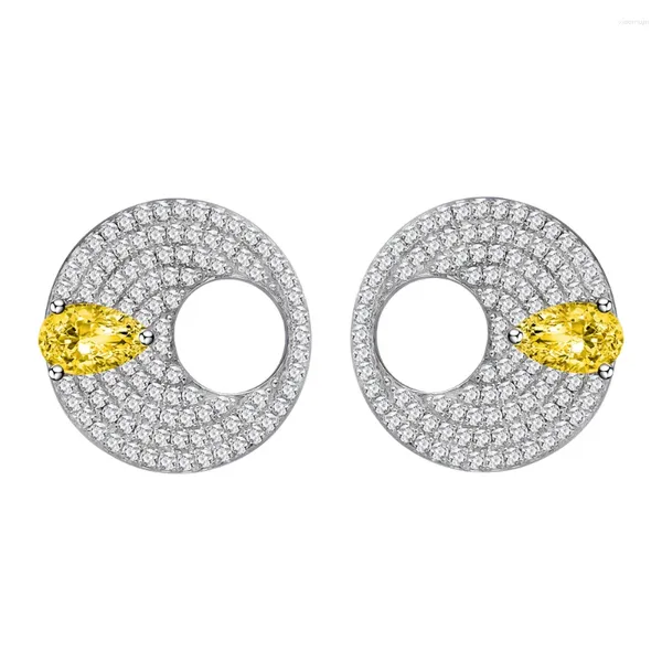 Pendientes de tuerca redondos con diamantes completos, plata de ley S925, forma de pera, amarillo, para fiesta femenina, regalos de joyería para boda