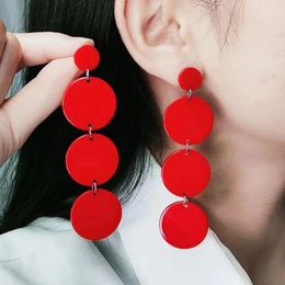 Boucles d'oreilles rondes longues suspendues pour femmes, tendance coréenne mignonne, grandes boucles d'oreilles pendantes en acrylique coloré pour filles