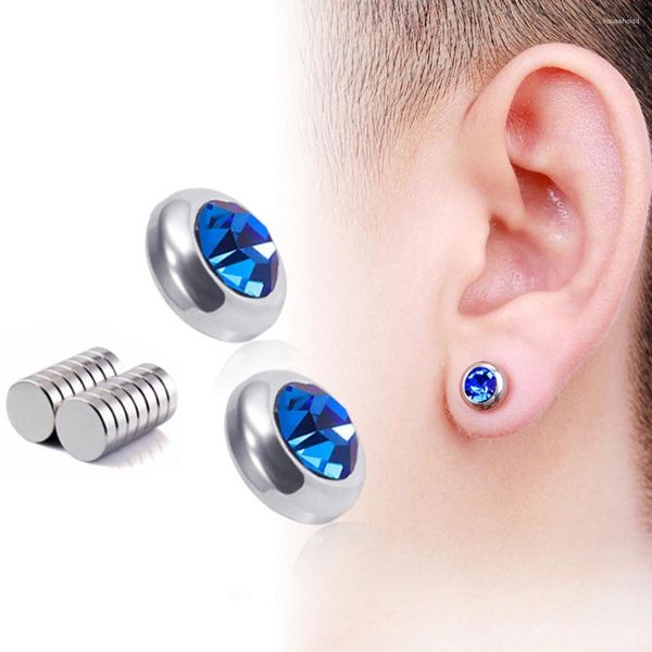 Boucles d'oreilles rondes en Zircon multicolore pour hommes et femmes, accessoires magnétiques en acier inoxydable, à la mode, goutte, 2024