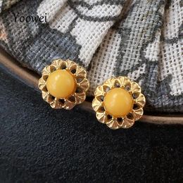 Boucles d'oreilles étalon rond naturels ambre européen femmes à la mode
