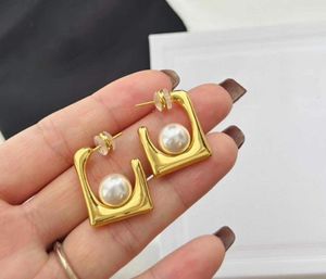 Stud -oorbellen rond Pearl Women Accessoires Geel Gold Geplaatste gladde vierkante hoepel Earring Geometrische sieraden