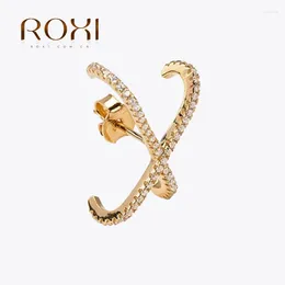 Boucles d'oreilles ROXI 1PC Simple à la mode en forme de X Zircon bicolore tout-match bijoux hommes fête croix Banquet