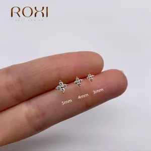 Boucles d'oreilles ROXI 925 en argent Sterling ensemble de boucles d'oreilles fleur cubique Zircon 3 pièces pour les femmes 3/4/5mm coeur/étoile Piercing bijoux de mariage