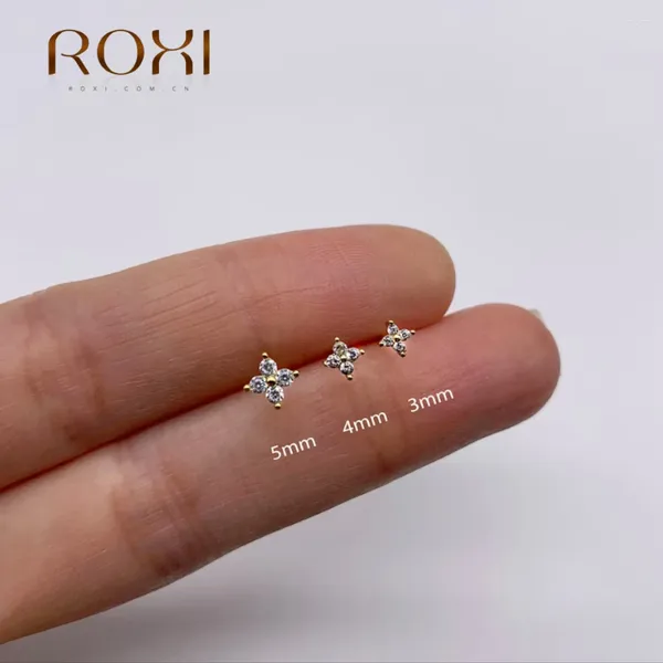 Pendientes ROXI Juego de pendientes de plata de ley 925 con circonita cúbica de flores, 3 piezas para mujer, joyería de boda con perforación de corazón/estrella de 3/4/5 mm