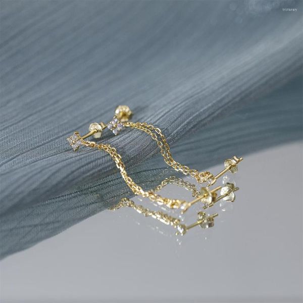 Boucles d'oreilles ROXI 925 en argent sterling perle boucle d'oreille géométrique micro incrusté de zircon longue chaîne de gland pour les femmes mariée bijoux délicats