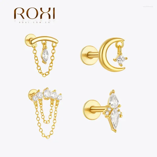 Boucles d'oreilles Stud Roxi 925 Sterling Silver White Crystal Piercing pour femmes Gold / Silver Color Wedding Party Fine Jewelry Kolczyki