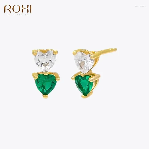 Boucles d'oreilles Stud Roxi Zircon vert géométrique pour femmes 925 Sterling Silver Crystal Piercing Fine Bijoux Plata
