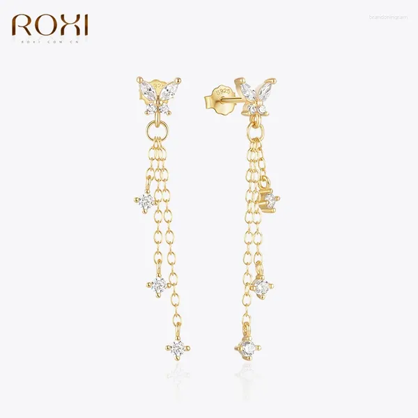 Boucles d'oreilles Stud Roxi Gold Color Butterfly pour femmes 925 STERLING SILP SIGH SHEAL CRISTAL PIRCING BROUPES EORLRISE PENDITIONS