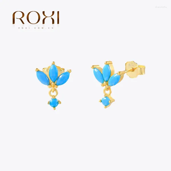 Pendientes de semental Roxi Ins Gemstones Corona Geometría de trébol para mujeres Piercing 925 Pendientes de plata esterlina