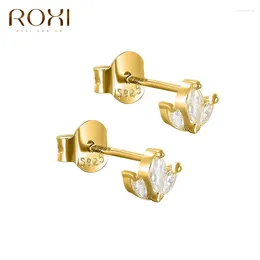 Boucles d'oreilles ROXI luxe pierres blanches trèfle petit pour femmes boucles d'oreilles bijoux inhabituel 925 en argent Sterling Pendientes