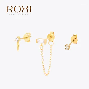 Pendientes ROXI S925 de plata de ley con mini remaches, juego de cadena larga para mujeres y hombres, piercing de 3 piezas, regalo chapado en oro de 18 quilates