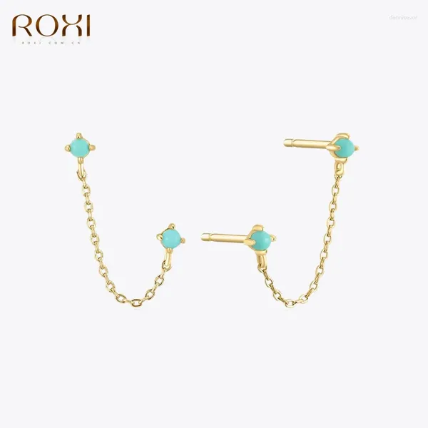 Boucles d'oreilles Stud ROxi Chaînes Turquoise naturelle pour les femmes 925 Bijoux en argent sterling Pendienne Plata Kolczyki