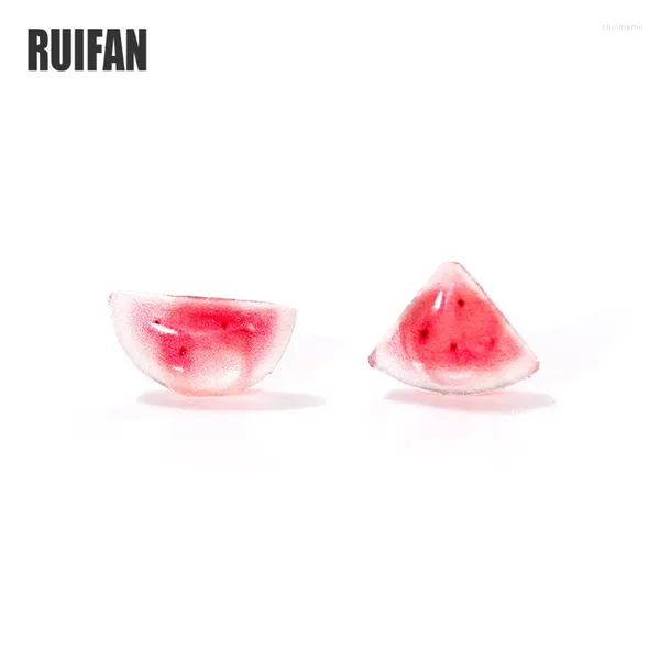 Pendientes de tuerca Ruifan, bonito Gel de sílice asimétrico, sandía roja, Plata de Ley 925 pura para mujeres y niñas, joyería fina YEA363