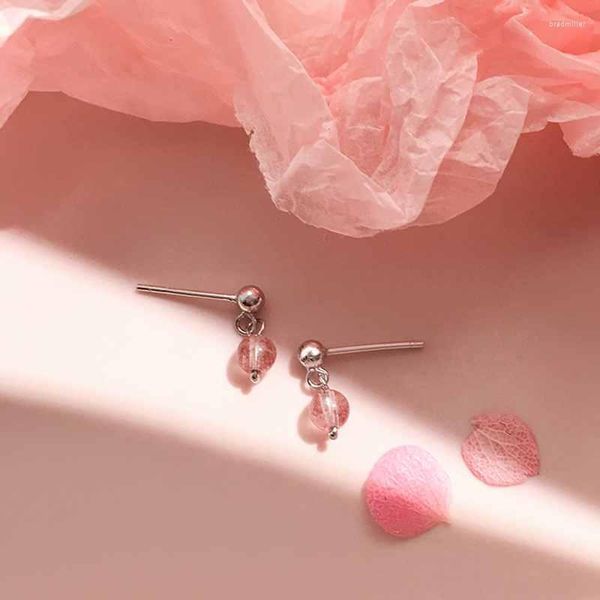 Pendientes de tuerca Ruifan, piedra Natural rosa, cuarzo fresa, Plata de Ley 925 para mujer, joyería de moda YEA237