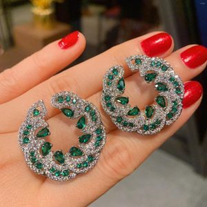 Stud -oorbellen ruzzzallati overdreven lab Emerald zirkonia vrouwelijke zilveren kleurcirkel kristallen cocktail party sieraden