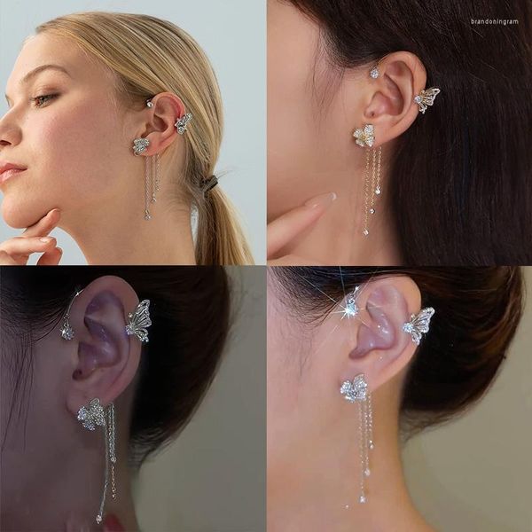 Boucles d'Oreilles S Brillant Gland Style Zircon Non Perforé Oreille Clip Wrap Fleur Long Bijoux Cadeaux Fille