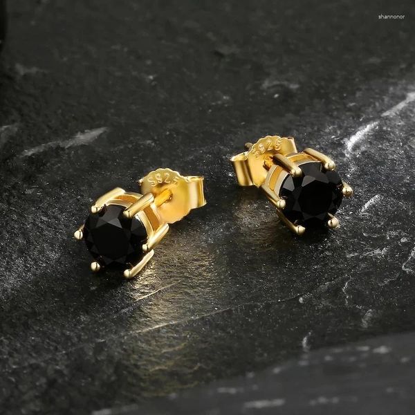 Boucles d'oreilles S925 6 mm Black Cubic Zirconia 14k Bijoux hip hop en or