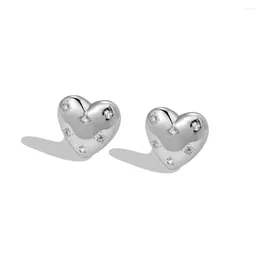 Boucles d'oreilles en argent pur S925 pour femmes, clous d'oreilles simples, amour, incrustation de pierre de Zircon, Design à la mode et polyvalent