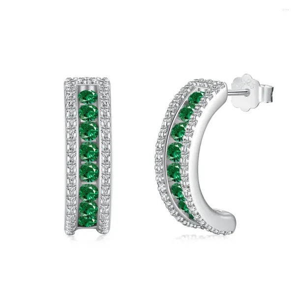 Pendientes de sementales S925 Pure Silver para mujeres con una sensación de gama alta con incrustaciones de color verde completo Circón Diamante Curvado Curvado