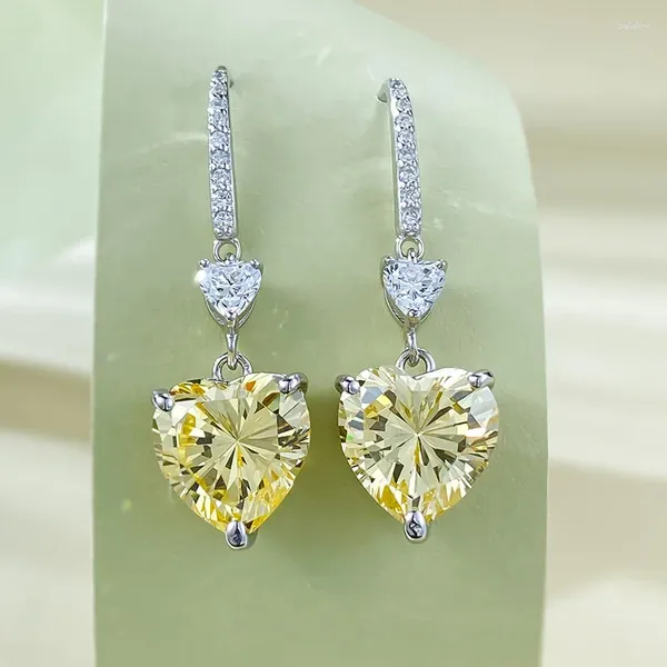 Pendientes S925 Plata 10 Melocotón Corazón Largo Gancho En Forma Rosa Diamante Blanco Amarillo