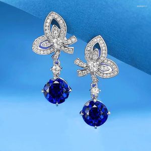 Stud -oorbellen S925 Silver 8.0 Tanzanite Earstuds Bow Sea Blue Treasure Simple en veelzijdige damesstijl klein