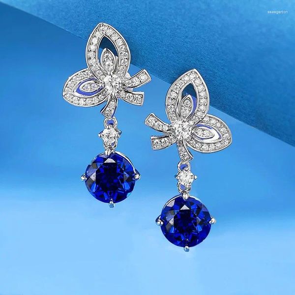 Boucles d'oreilles S925 Silver 8.0 Tanzanite Earstuds Bow Sea Blue Treasure Simple and Polylemy Women's Style Small