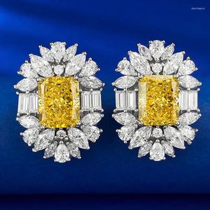 Boucles d'oreilles S925 Silver 8 10 Fleur de diamant jaune coupure de frontière transversale en gros