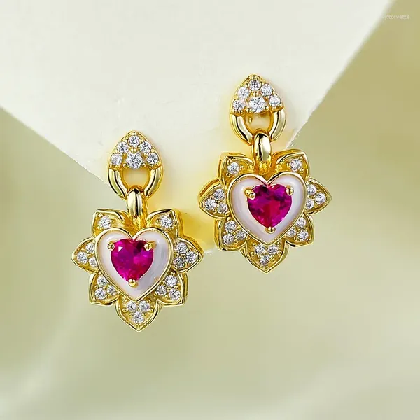 Boucles d'oreilles S925 Silver Daily Simple Heart 4 4 mm Simulate Ruby pour les bijoux de mariage Qing de Qing pour femmes