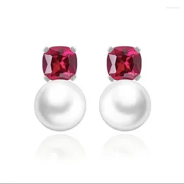 Boucles d'oreilles en argent S925, ensemble de rubis de sang de Pigeon avec perles de 12mm, bijoux polyvalents à la mode