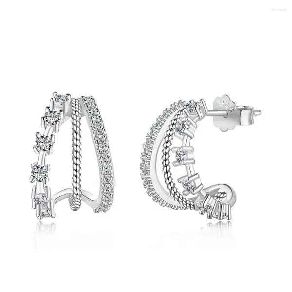 Boucles d'oreilles S925 Silver Ear Women's Multi couches Zircon Inralissé design à la mode et polyvalent bijoux élégant simples