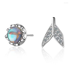 Boucles d'oreilles S925 argent boucle d'oreille asymétrie queue de poisson CZ fleur pour femmes cadeau dame fille mode Zircon bijoux