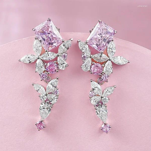 Boucles d'oreilles S925 Silver Flower Pink Diamond Fashion Fashion Commuter Style incrusté 7 9 Wholesale for Women's