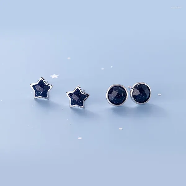 Pendientes De Botón S925 Geometría De Plata Redonda Estrella De Cinco Puntas Chica Joyería De Oreja De Moda Coreana Simple