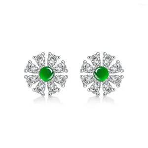 Boucles d'oreilles en argent S925 incrustées d'émeraude, Style montagne, lune brillante, mode rétro pour femmes, d'un intérêt particulier