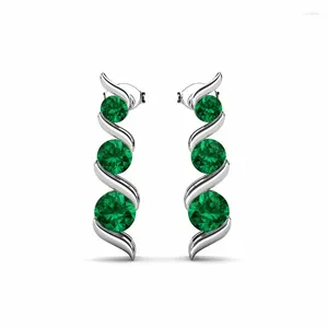 Boucles d'oreilles à tige en argent S925, émeraude cultivée en laboratoire, bijoux pour femmes, 3 pierres géométriques, clous d'oreilles plaqués or blanc 14 carats, cadeau d'anniversaire