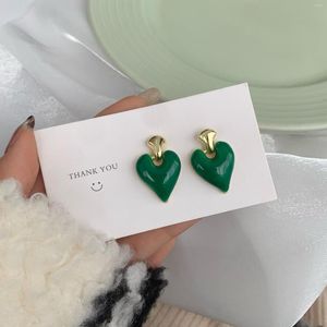 Boucles d'oreilles à clous en argent S925, aiguille en émail, glaçure, cœur d'amour coréen, Simple, mignon, vert, blanc, Clip sur bijoux d'oreille Non percés