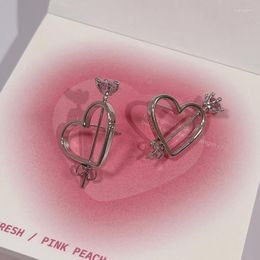 Stud Oorbellen S925 Zilveren Naald Hartvormige Voor Vrouwen Een Pijl Piercing Roze Zirkoon Oorstekers Cool Girl Luxe Sieraden geschenken