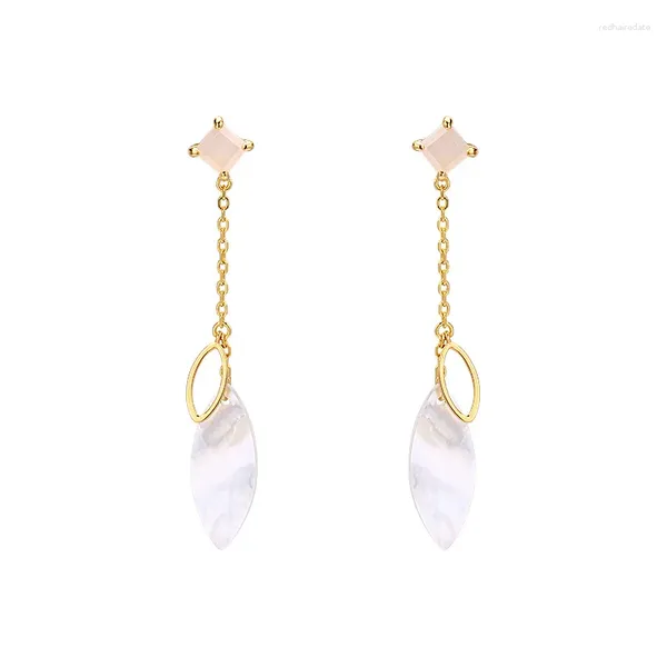 Boucles d'oreilles S925 Argent Polyvalent Goutte D'eau Coquille Blanche Pendentif Lumière Japonaise Bijoux De Luxe Simple Losange Pierre De Lune Gland Chaîne E