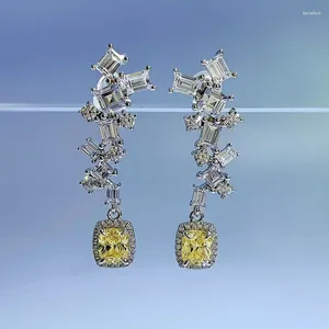 Boucles d'oreilles S925 Silver Yellow Diamond One Carat Ins vendant Long 5 6 Wholesale en Europe et en Amérique