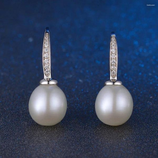 Pendientes de sementales S925 STERLING SILVER CHOI Joyería Natural de agua dulce Pearl Classic Micro-set Ganchs