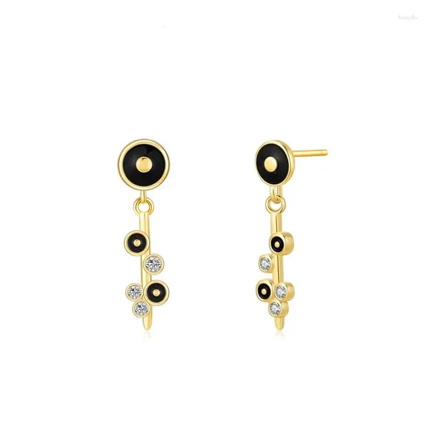 Pendientes de semental S925 Sterling Silver Circular Geométrica Black Key Femenina Europea y Americana Sweet Trendy Internet celebridad