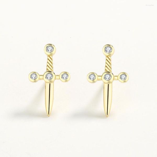 Boucles d'oreilles à tige en argent sterling S925 poignard clouté avec diamant piercing cartilage boucle d'oreille hommes et femmes personnalité plaqué 14K