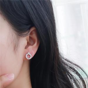 Boucles d'oreilles S925 Sterling Silver Diamond Zircon Ring Boucles d'oreilles en or pour les femmes coréennes