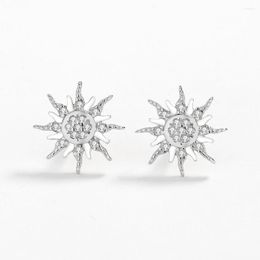 Stud -oorbellen S925 Sterling Silver Fashion Sunflower met diamant creatieve zonnebloem Koreaans feest verjaardagscadeau