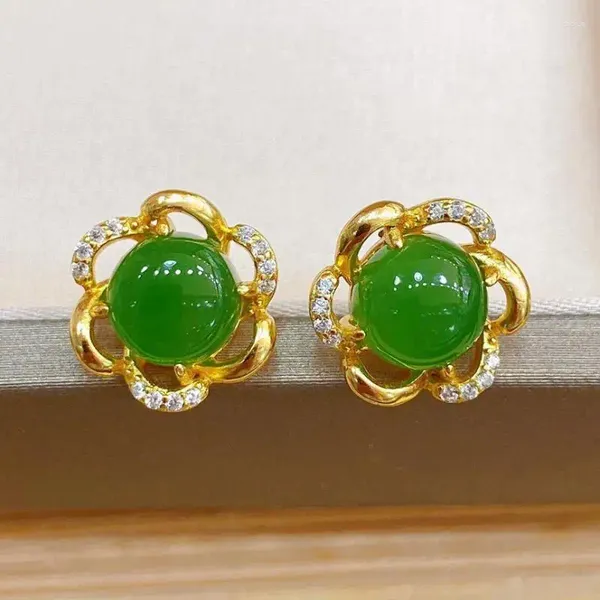 Pendientes de tuerca de plata de ley S925, tachuelas de Jade VERDE, joyería fina para mujer, Jades Hetian de nefrita china auténtica