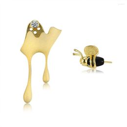 Boucles d'oreilles en argent Sterling S925, bijoux fins faits à la main, en or 18 carats, abeille et miel dégoulinant asymétriques, cadeaux pour femmes