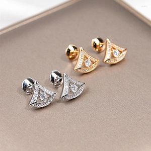 Pendientes de tuerca de plata de ley S925, falda triangular ahuecada para mujer, marca de moda minimalista, joyería preciosa, regalo de banquete